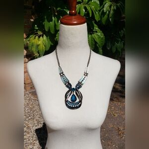 Blue Teardrop Statement Necklace